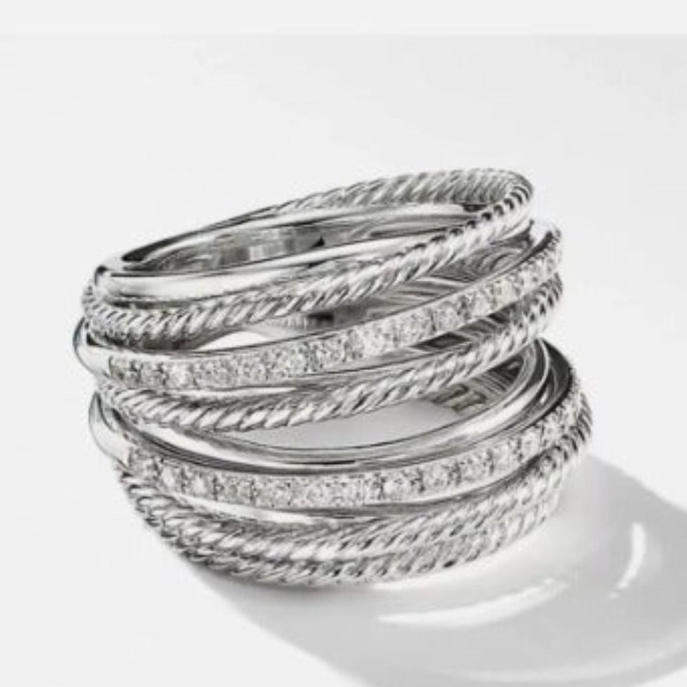 Elegant Twisted & Pavé Silver Stackable Ring